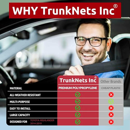 Envelope Style Trunk Mesh Cargo Net | for Toyota Highlander 2014-2026 Regular & Hybrid Car Accessories | Premium Trunk Organizers and Storage | SUV Truck Cargo Nets | Vehicle Carrier Organizer