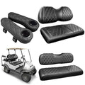 Golf Cart Seat Covers for Club Car Precedent, Vinyl Front&Rear Seat Cover with Flip-Up Armrests kit, with Cup Holder, for 1" Square Tube (Black&Black Stitching)