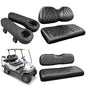 Golf Cart Seat Covers for Club Car Precedent, Vinyl Front&Rear Seat Cover with Flip-Up Armrests kit, with Cup Holder, for 1" Square Tube (Black&Black Stitching)