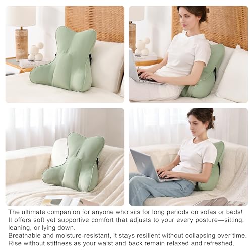Lumbar Support Pillow (Pat. Pend) for Couch & Recliner, Ergonomic Chair Back Support for Lower Back Pain Relief, Back Support for Couch, with Adjustable Strap to Stay in Place, Celadon Green - color: Celadon Green