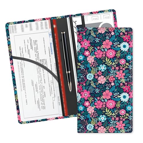Leather Car Registration and Insurance Card Holder, Cute Car Accessories Vehicle Glove Box Car Organizer for Documents, Cards, License Purple Boho Flowers