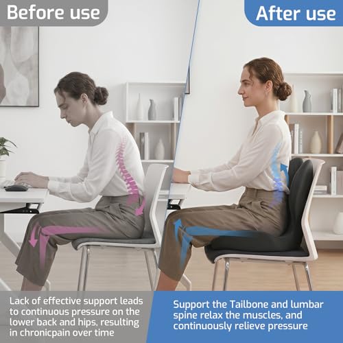 Memory Foam Seat Cushion,Orthopedic Ergonomic Seat Cushions for Tailbone,Sciatica, and Back Pressure Relief,L-Shaped Design & Adjustable Strap,Lumbar Support Pillow for Office,Car,Desk Chair