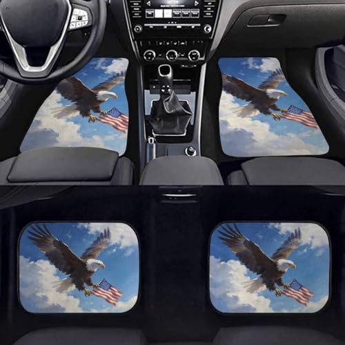 Eagle Print 4pcs Set Car Front & Back Seats Foot Mats Automobile Durable Floor Carpets for Women Men - color: Eagle