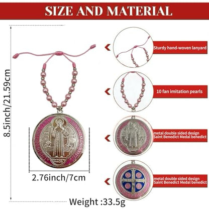 Escapularios Catolicos,2PCS Golden Saint Benedict Medal Protection Blessing Charm, St Benedict Crucifix, Catholic Handmade Jewelry Gift Car Hanging Home Decor (2PCS Pocket Pink)
