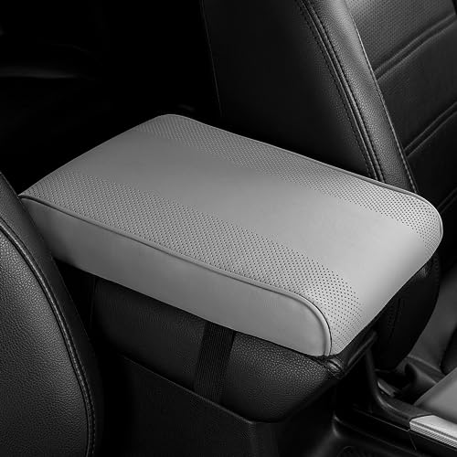 SEG Direct Car Center Console Cover, Breathable Leather Auto Armrest Cover, Memory Foam Arm Rest Cushion, Universal Car Seat Box Cover Car Interior Accessories, Gray - color: Gray Leather