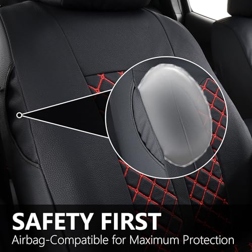 Truckiipa Tacoma Leather Car Seat Covers Full Set Truck Seat Covers Cushion Fit for 2016-2023 Toyota Tacoma Double Crew Cab, Full Set, Black&Red - color: Full Set/Black&Red, size: Tacoma 2016-2023