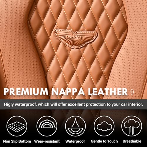 Coverado Seat Covers,Waterproof Seat Covers Front Seats, Brown Car Seat Cover, Luxury Front Car Seat Covers Leather Car Seat Protector, Automotive Car Seat Covers Universal Fit Most Cars - color: Brown, size: FrontPair
