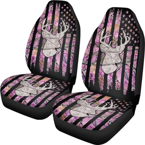 American Flag Deer Car Seat Covers Universal Front Car Seats Breathable Anti-Slip Back Fabric Removable Automotive Accessories Suitable for Cars SUV - color: American Flag Deer