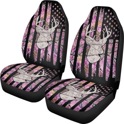 American Flag Deer Car Seat Covers Universal Front Car Seats Breathable Anti-Slip Back Fabric Removable Automotive Accessories Suitable for Cars SUV - color: American Flag Deer