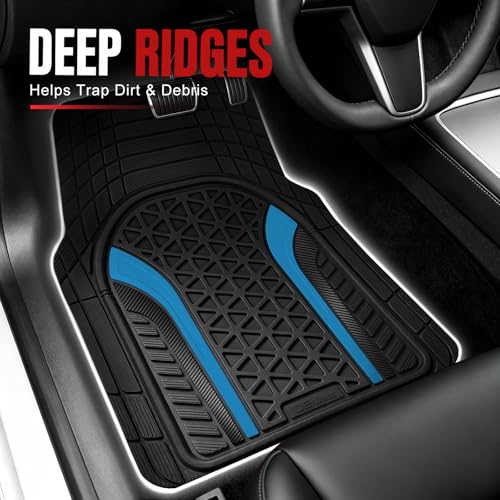 Heavy Duty Rubber Car Mats Carbon Fiber Design (Electric Blue), 4-Piece Deep Waterproof Floor Mats Set (Front & Rear Full Set), All Weather Universal Trim to Fit Automotive SUV Sedan Truck - color: Electric Blue, size: Carbon Fiber