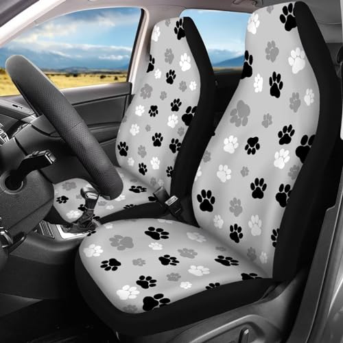Howilath Grey and Black Dog Paw Print Car Seat Covers Full Set of 4 Pack Universal Fit for Most Cars Trucks Suvs Puppy Footprint Auto Accessories - color: Grey Dog Paw Design