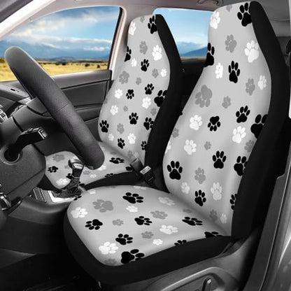 Howilath Grey and Black Dog Paw Print Car Seat Covers Full Set of 4 Pack Universal Fit for Most Cars Trucks Suvs Puppy Footprint Auto Accessories - color: Grey Dog Paw Design