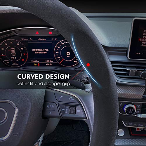 Carodi Suede Steering Wheel Cover ， Non-Slip Leather Car Interior Fitting 15-inch Universal - color: Black (blue lable)