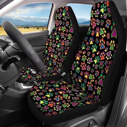 Howilath Hippie Style Dog Paw Print Universal Fit Car Seat Cover Set of 4 Front Back Seat Cushion Protectors Auto Accessories for Men Women - color: Hippie Style Dog Paw Print