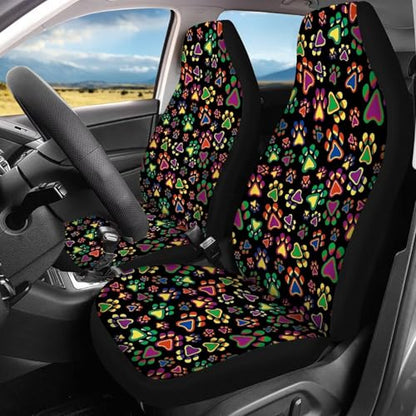 Howilath Hippie Style Dog Paw Print Universal Fit Car Seat Cover Set of 4 Front Back Seat Cushion Protectors Auto Accessories for Men Women - color: Hippie Style Dog Paw Print