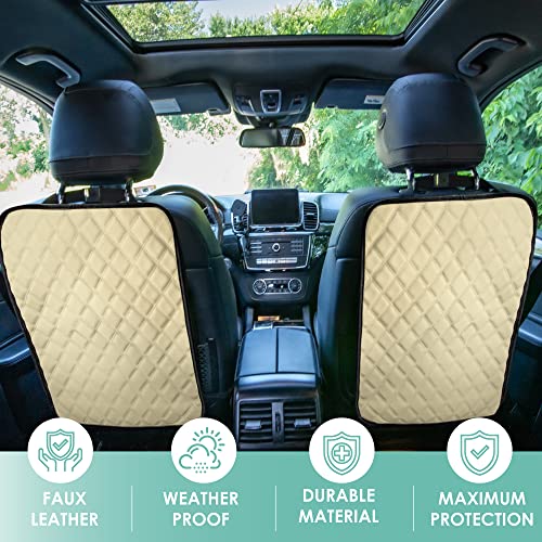 FH Group Faux Leather Auto Seat Back Kick Protectors, Heavy Duty Car Kick Mat for Kids –2-Pack Diamond Stitched Back Seat Protector, Waterproof Protection, Easy to Clean - color: Beige, style: Kick Mat - Diamond