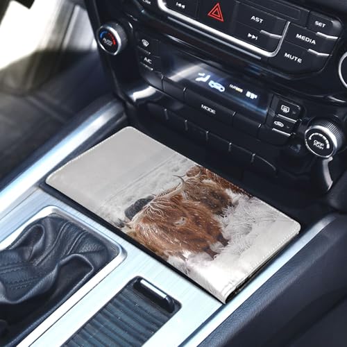 linqin Car Registration and Insurance Card Holder, Winter Scottish Highland Cow Glove Box Organizer Card Document Wallet - color: Winter Scottish Highland Cow