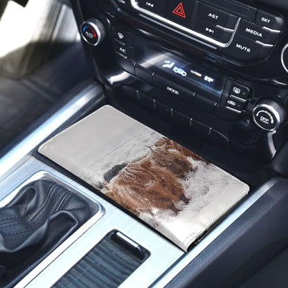 linqin Car Registration and Insurance Card Holder, Winter Scottish Highland Cow Glove Box Organizer Card Document Wallet - color: Winter Scottish Highland Cow