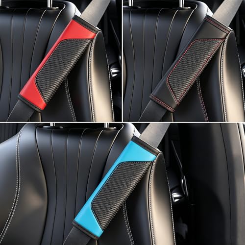 Carbon Fiber PU Leather Seat Belt Covers - 2Pcs, Black with Red Stitching Sporty Seat Belt Pads, Universal Fit - color: yd-black