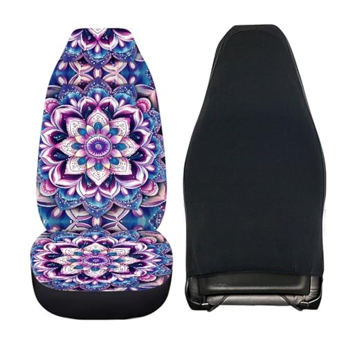 Mandala Car Seat Covers Full Set of 4 Pcs,Hippie Lotus Car Accessories Set Boho Hippie Floral Print Vehicle Bucket Sea Pad Breathable Split Bench Seat Pads for Women Girly - color: Mandala