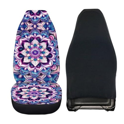 Mandala Car Seat Covers Full Set of 4 Pcs,Hippie Lotus Car Accessories Set Boho Hippie Floral Print Vehicle Bucket Sea Pad Breathable Split Bench Seat Pads for Women Girly - color: Mandala