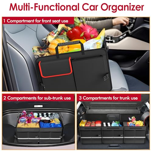 MEI&CO Car Trunk Organizer - 2.5mm PP Board Built, 35L Leakproof Cooler, 105L Capacity, 2 Tie-Down Straps, 4 Adjustable Dividers, Foldable Design for SUVs, Trucks, and Cars
