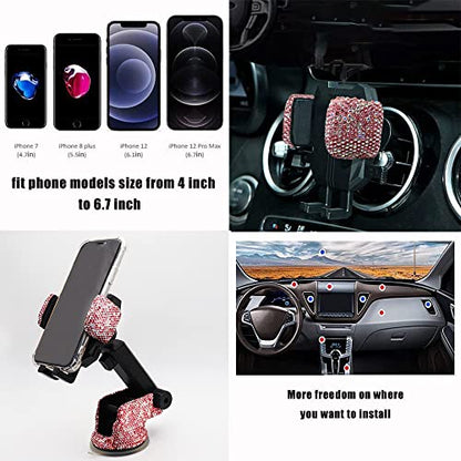 Bling Car Phone Mount Holder,Shiny Crystal Rhinestone Phone Stand for Women and Girls, Car Accessories for Windshield, Compatible with Most Cellphones (Pink) - color: pink