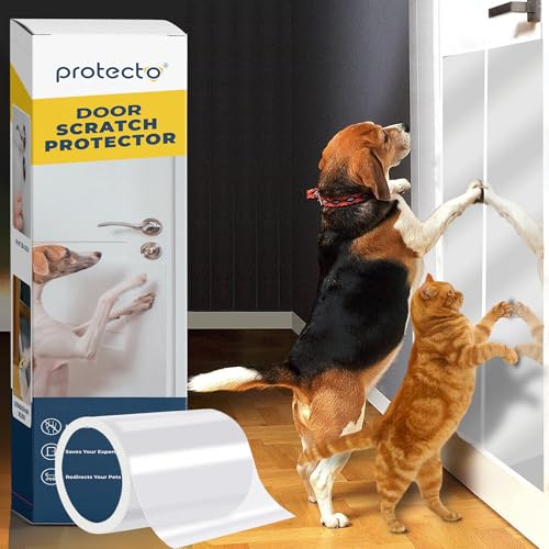 PROTECTO Cat & Dog Scratch Door Protector with Utility Knife - 60" x 8" Clear Wall Protector for Pet Scratching - Sticky and Self-Adhesive Deterrent Vinyl Surface - Easy Customization & Installation - color: 1-pack | Clear