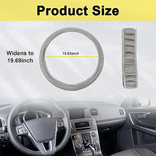 Kewucn Car Elastic Stretch Steering Wheel Cover, Soft Microfiber Breathable Ice Silk, Universal 15 Inch Anti-Slip Auto Steering Wheel Protector, Fit Car, SUV, Van, Sedan, Truck (Gray) - size: Gray