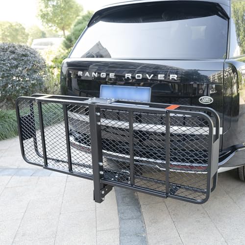 60"x 20"x 6" Folding Trailer Hitch Mount Cargo Carrier, 500LBS Capacity, Powder Coating Luggage Rack Basket Car Storage with Straps, Fits 2" Receiver - color: 60x20x6 inch