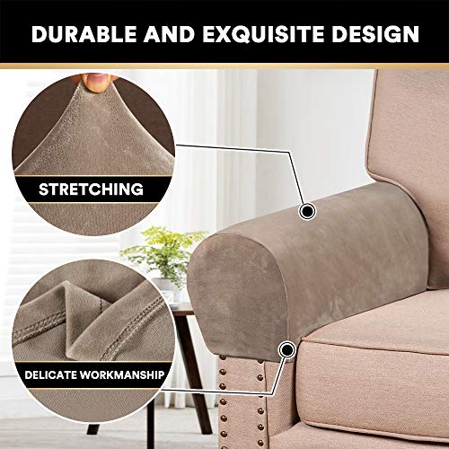 2 Pack Thick Velvet Stretch Armrest Covers for Chairs and Sofas Armchair Covers for Arms Couch Arm Cover Armrest Cover for Sofa Non Slip, Taupe - color: Taupe