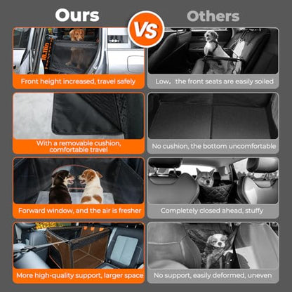 KYG Large Dog Car Seat for Large Medium Size Dogs with Cushion, Waterproof Hard Bottom Car Seat Cover for Dogs with 3 Mesh Windows, Foldable Pet Carseat for Cars/SUVs/Trucks