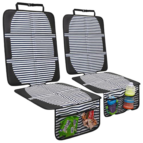 Car Seat Protector for Child Car Seat, 2 Pack Baby Car Seat Covers with Mesh Pockets & Non-Slip Backing 600D Durable Seat Protector Under Baby Car Seat for Car Back Seat (Stripe, Large) - color: Stripe, size: Large