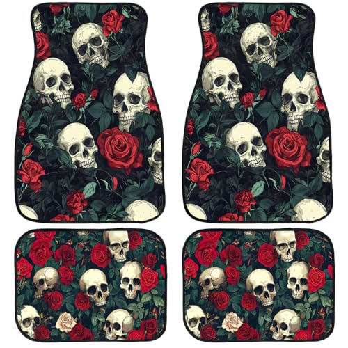 Skull Car Floor Mats Set of 4 Rose Vintage Gothic Art Red Black Green Automotive Car Floor Carpets Non-Slip Auto Car Accessories Universal Fit for Car SUV Truck Van - color: Skull