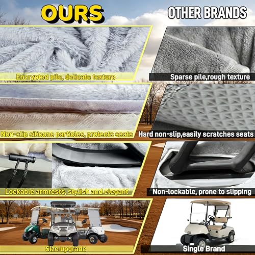 Golf Cart Seat Covers, Quilted Thickened Plush Seat Blanket with Non-Slip Backing, 4 Front Pockets, Soft & Comfortable, Fit EZGO, Yamaha, Club Car and Other 2-Seat Golf Carts, 51"x 33"