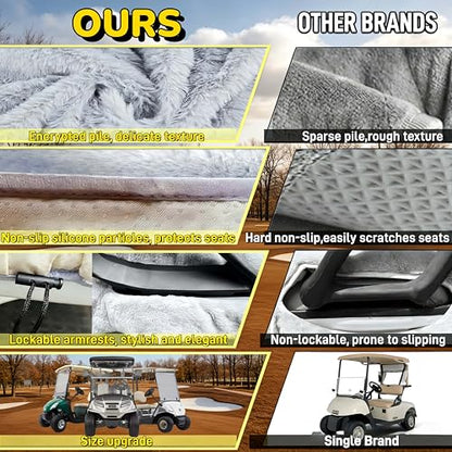 Golf Cart Seat Covers, Quilted Thickened Plush Seat Blanket with Non-Slip Backing, 4 Front Pockets, Soft & Comfortable, Fit EZGO, Yamaha, Club Car and Other 2-Seat Golf Carts, 51"x 33"