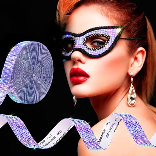 Self Adhesive Purple AB Rhinestone Ribbon Crystal Strips,Bling Christmas Resin Rhinestone Diamond Sticker for DIY Crafts,Wedding,Halloween Christmas Party(8 Rows of 6 Yards,Purple AB)