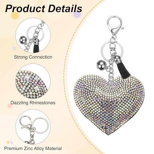 PATIKIL Rhinestone Keychains for Women, Cute Bling Heart Shape Purse Charm for Bag Handbags Car Keys - color: White-black Ab