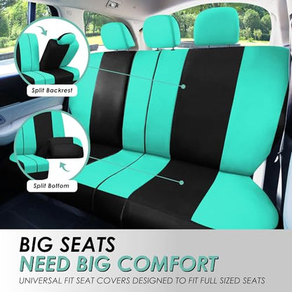 FH Group Full Set Cloth Car Seat Covers , Universal Fit combo, Low Back Front Seat Covers, Airbag Compatible, Split Bench Rear Seat, Washable Seat Cover for SUV,Sedan,Van, Mint - color: Mint