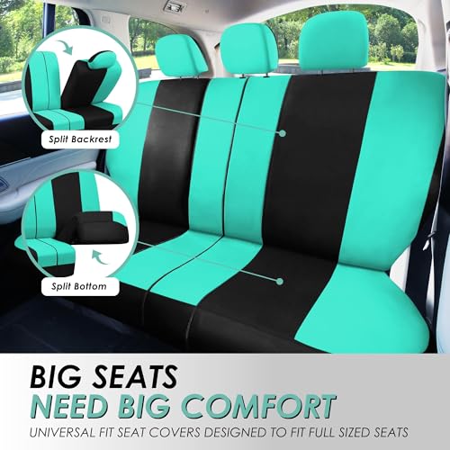 FH Group Full Set Cloth Car Seat Covers , Universal Fit combo, Low Back Front Seat Covers, Airbag Compatible, Split Bench Rear Seat, Washable Seat Cover for SUV,Sedan,Van, Mint - color: Mint