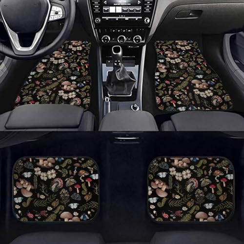 Mushroom Flower Universal Car Front Rear Floor Foot Mats Anti-Slip Car Mat Full Set of 4 Pieces Carpet All Weather Protection Fit for SUV,Vans,sedans, Trucks - color: Mushroom Flower Forest