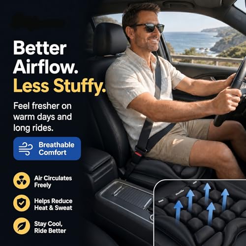 Car Seat Cushion for Long Drives, Pressure Relief Seat Pad with Built-in Pump, Adjustable Air Cell Cushion for Truck Drivers, SUV, Office Chair and Wheelchair - color: Dark