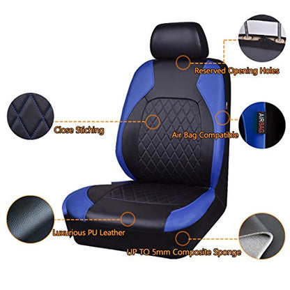Universal Deluxe Pu Luxury Vinyl Faux Leather Car Seat Covers Full Set, Airbag Compatible, Breathable, Fit for Cars, Trucks, SUV (Black and Blue) - color: Blue, size: Full Set