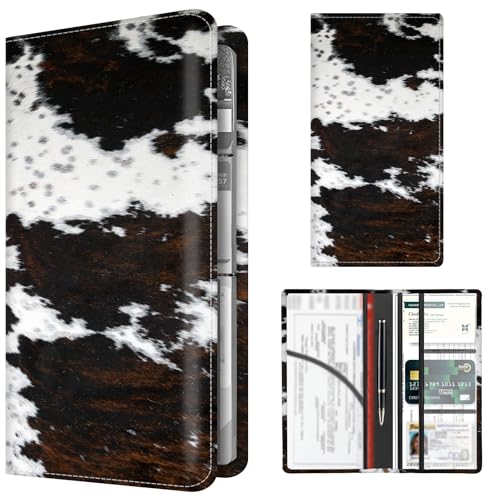 Premium Car Registration and Insurance Card Holder, Cute PU Leather Car Document Holder, Vehicle Glove Box Car Organizer with Magnetic Closure for Driver License, Cards Brown White Cowhide - color: Brown White Cowhide