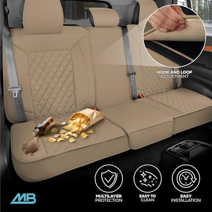 MotorBox Prestige Edition Napa Leather Seat Covers Full Set - Beige Car Seat Covers Front Seats and Back Car Seat Protector, Waterproof and Universal Fit for Most Small to Medium Autos, Trucks & SUVs - color: Beige Full Set