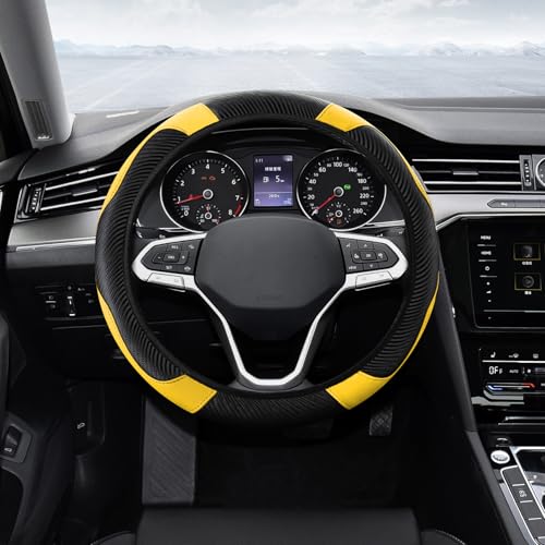 Car Steering Wheel Cover, Steering Wheel Protector, Universal 14.5-15 Inch Microfiber Leather Breathable Auto Steering Wheel Covers, Carbon Fiber Steering Wheel Cover for Women Men (Yellow) - color: Yellow