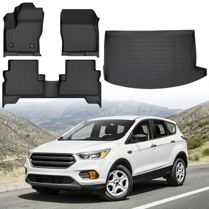 Floor Mats for Ford Escape 2013-2019, Custom Fit Heavy Duty TPE All Weather Protection, Waterproof Non-Slip Black Car Liners for Front & Rear (Two-Row Floor Mats & Cargo Liner) - style: 06) For Ford Escape | 2013-2019 | Full Set