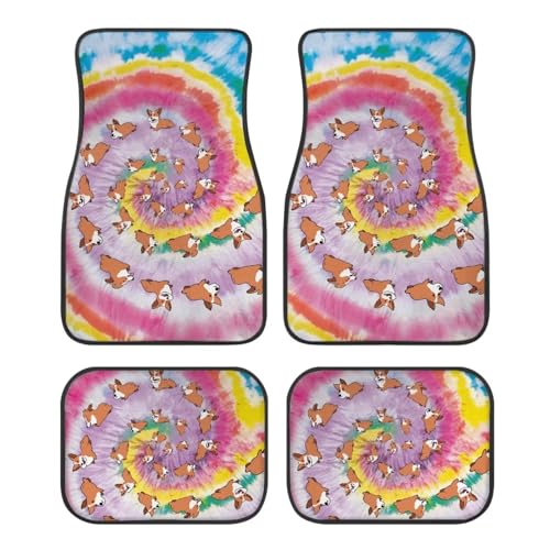 Corgi Pink Tie Dye Automotive Floor Mats Front and Rear Car Mat Carpet Set 4 Pcs Fit for SUV,Vans,sedans,Trucks - color: Corgi Pink Tie Dye
