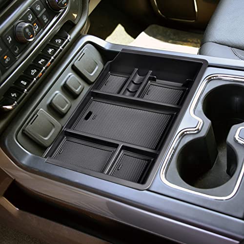 Center Console Organizer Tray Compatible with 2014-2018 Chevy Silverado/GMC Sierra 1500 Accessories 2015-2019 Silverado/Sierra 2500HD/3500HD Compartment Storage,Full Console w/Bucket Seat ONLY - color: Black Trim