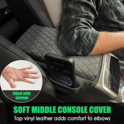 Center Console Cover for Hyundai Santa Cruz 2022-2025 2026, PU Leather & Thick Armrest Cover with Pockets Storage Bag Armrest Cushion Pad for Hyundai Santa Cruz Interior Accessories